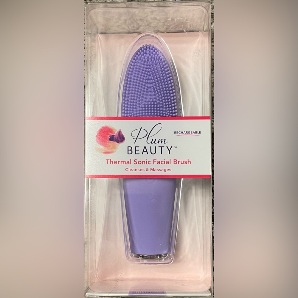 NEW~PLUM BEAUTY THERMAL SONIC FACIAL CLEANSING BRUSH~PURPLE~RECHARGEABLE
